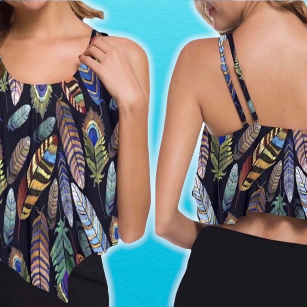 Ruffled Tankini Push Up Flounce Swim TOP ONLY Swimsuit Feathers SIZE XXXL